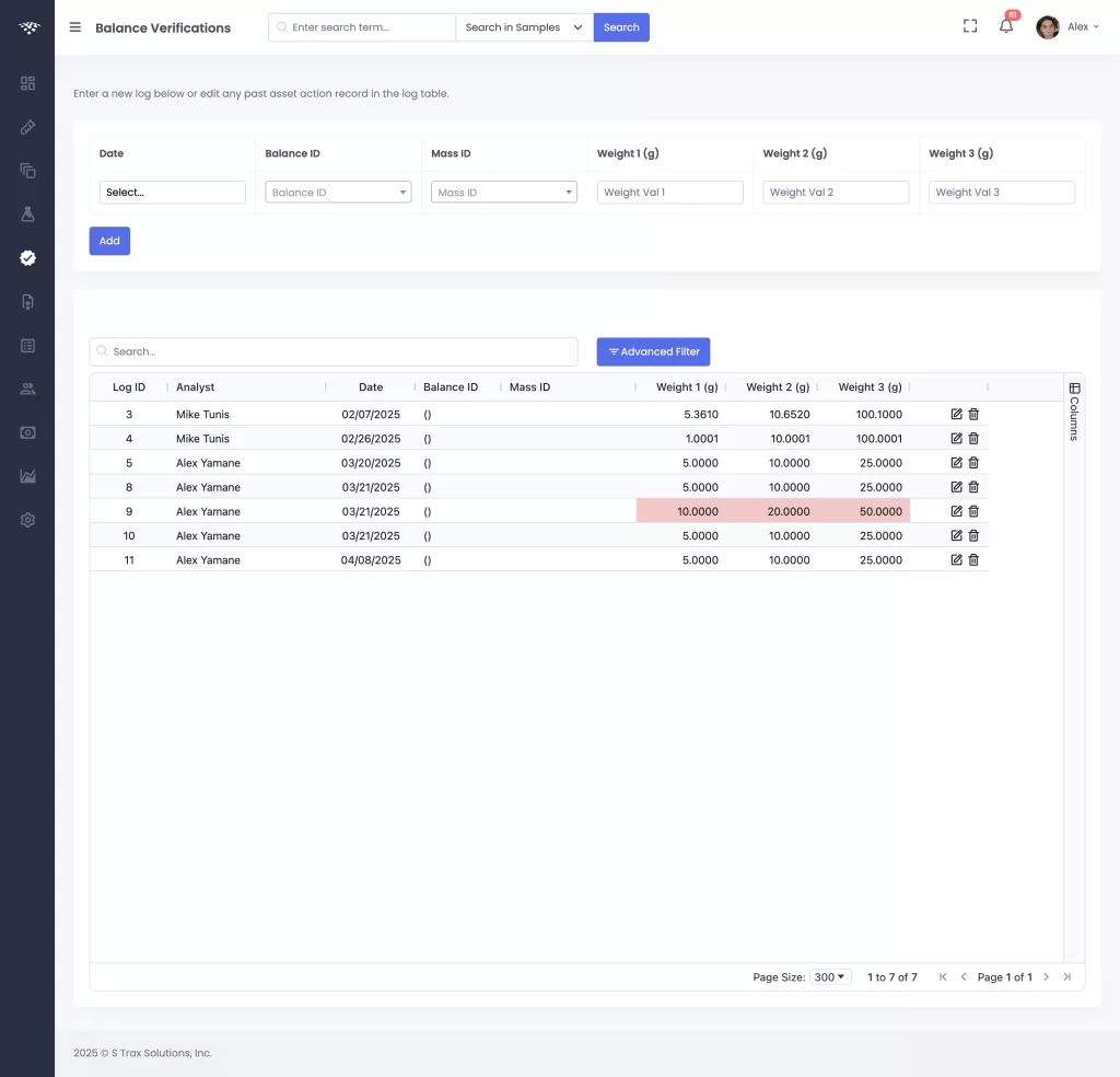 Cannabis LIMS ISO Verification Logs for Balances