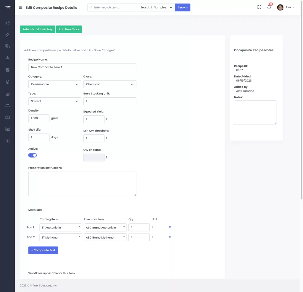 Cannabis LIMS Inventory Management Composite Items